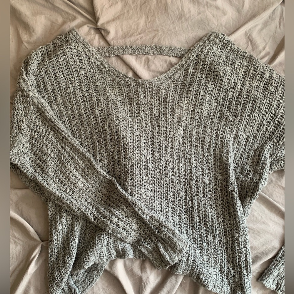 Dreamers Grey/Gray Drop Sleeve Knit Sweater Cross Twist Back
